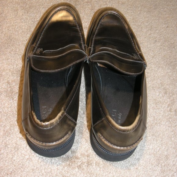 Gucci Script Dark Chestnut Brown Leather Penny Loafers Size 9 main image 8
